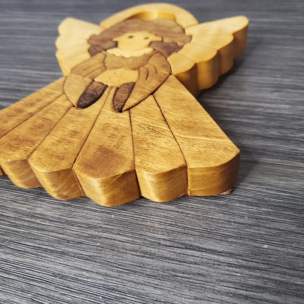 Hand Crafted Wooden Angel Halo‎ 3D Plaque Wall Hanging Religious Decoration 6.5